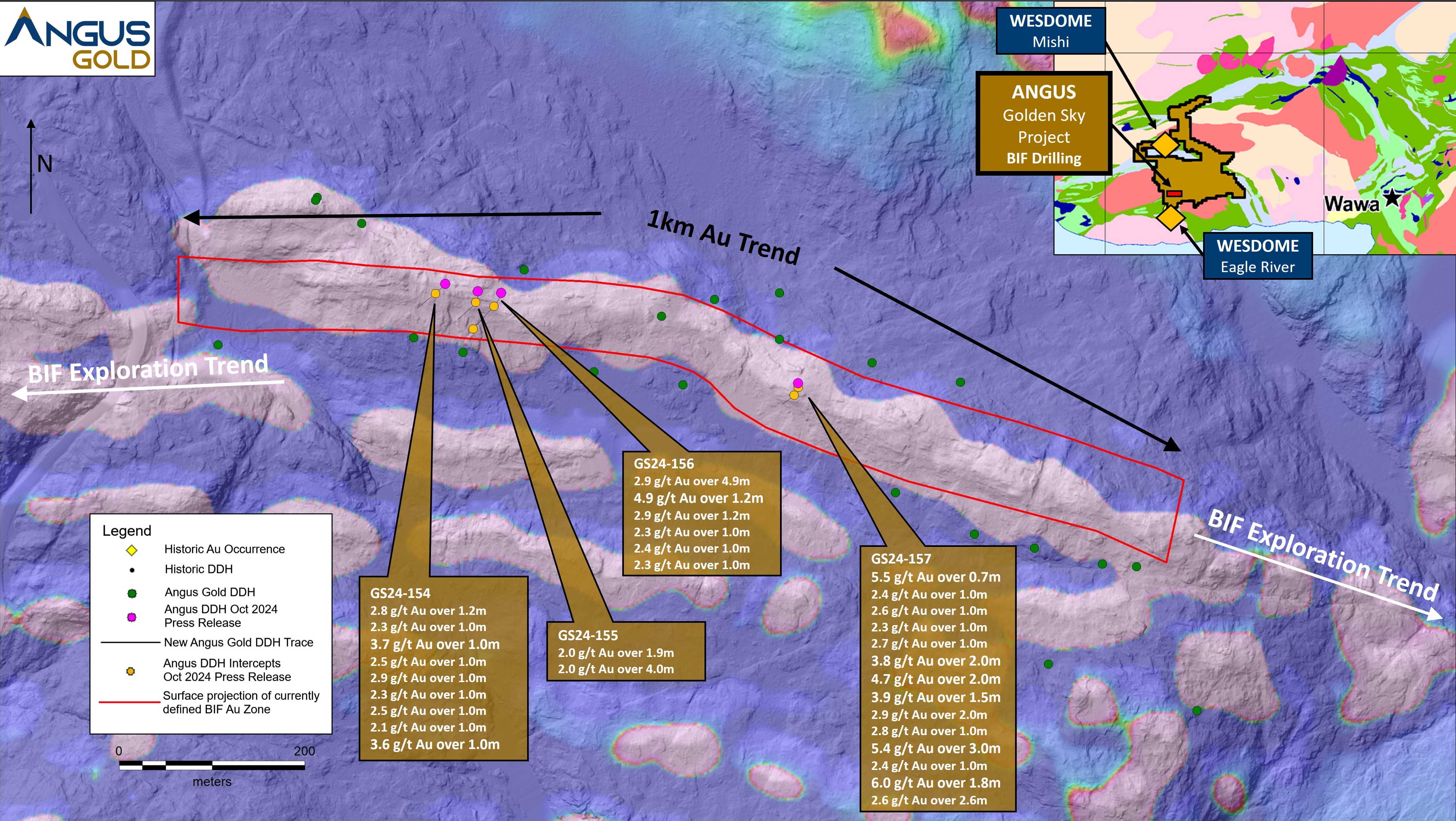 Figure 1: Surface Map – BIF new drilling, Golden Sky Airborne Magnetics Map